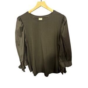 Chicos Womens Black Top With Puff Sleeves & Tie Detail Size XL